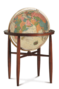 beige globe on wood stand