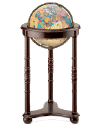 illuminated world globe on wooden triangle floor stand