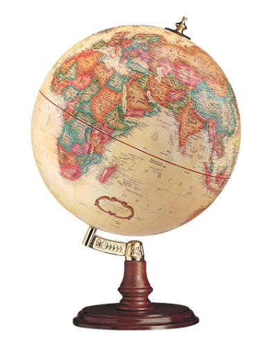 world globe beige oceans wood desktop base