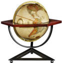 world globe on unique wood and metal stand