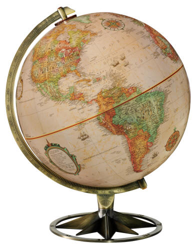 desktop world globe on metal compass base