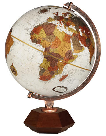 world globe on designer wood desktop base
