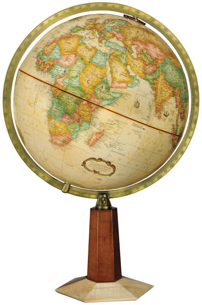 world globe on designer Frank Lloyd Wright unique desk base