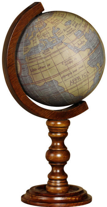 6" reproduction cartography world globe on wood stand