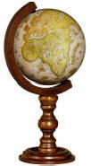 small beige world globe on wood base