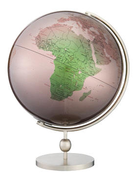 Modern world globe on metal base