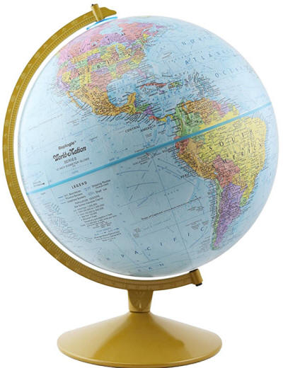 Explorer world globe with blue oceans