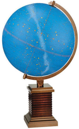 desktop star contellation blue globe on wooden/metal base
