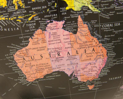 black wolrd globe Australia detail
