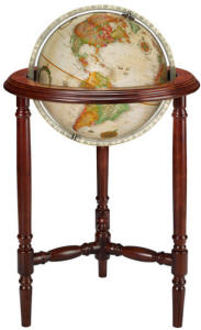 globe on carved wood base