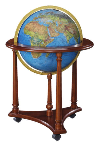 illuminated world globe on wooden floor stand
