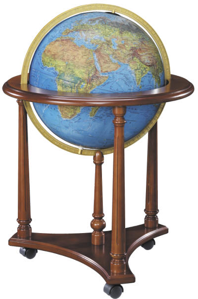 Illuminated floor standing globe wood base