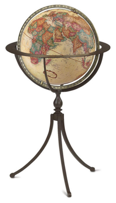 Floor standing world globe on metal base
