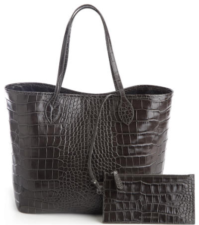 Black leather tote bag and wristlet