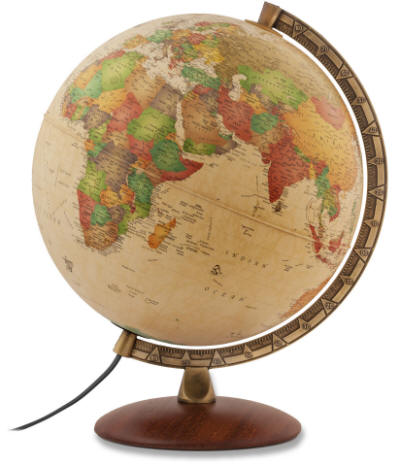 Como Illuminated World Globe beige oceans wood base Waypoint Geographic 