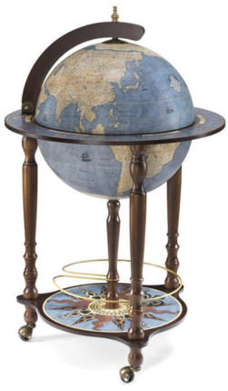 Da Vinci floor globe drinks cabinet - blue dust, closed, product photo