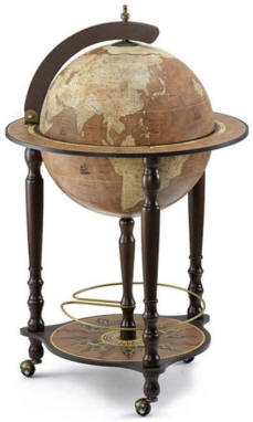 Da Vinci floor globe drinks cabinet - rust, closed, product photo