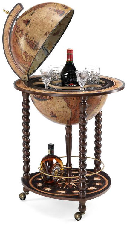 honey  Explorer floor globe bar cabinet - open