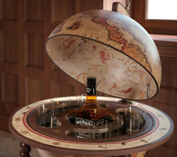 honey Explorer floor globe bar cabinet - front view