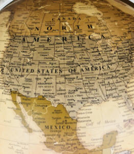 World globe map of USA