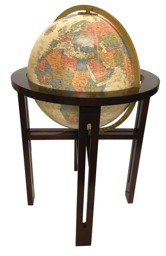 Naples large floor standing illuminated world globe beige oceans